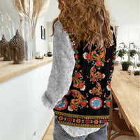 Norwegian Female Bunad Women Casual Shirt with Rosemaling Folk Art Black Color - Wonder Print Shop