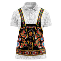 Norwegian Female Bunad Women Polo Shirt with Rosemaling Folk Art Black Color - Wonder Print Shop