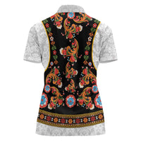 Norwegian Female Bunad Women Polo Shirt with Rosemaling Folk Art Black Color - Wonder Print Shop