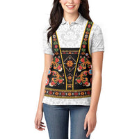 Norwegian Female Bunad Women Polo Shirt with Rosemaling Folk Art Black Color - Wonder Print Shop