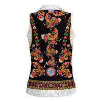 Norwegian Female Bunad Women Sleeveless Polo Shirt with Rosemaling Folk Art Black Color - Wonder Print Shop