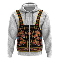 Norwegian Female Bunad Zip Hoodie with Rosemaling Folk Art Black Color - Wonder Print Shop
