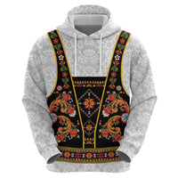 Norwegian Female Bunad Zip Hoodie with Rosemaling Folk Art Black Color - Wonder Print Shop