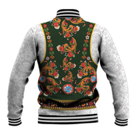 Norwegian Female Bunad Baseball Jacket with Rosemaling Folk Art Green Color - Wonder Print Shop