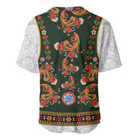 Norwegian Female Bunad Baseball Jersey with Rosemaling Folk Art Green Color - Wonder Print Shop