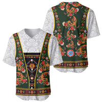 Norwegian Female Bunad Baseball Jersey with Rosemaling Folk Art Green Color - Wonder Print Shop
