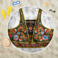 Norwegian Female Bunad Beach Blanket with Rosemaling Folk Art Green Color - Wonder Print Shop