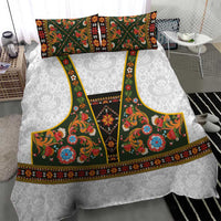 Norwegian Female Bunad Bedding Set with Rosemaling Folk Art Green Color - Wonder Print Shop