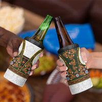 Norwegian Female Bunad 4 in 1 Can Cooler Tumbler with Rosemaling Folk Art Green Color - Wonder Print Shop