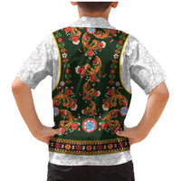 Norwegian Female Bunad Family Matching Mermaid Dress and Hawaiian Shirt with Rosemaling Folk Art Green Color - Wonder Print Shop