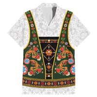 Norwegian Female Bunad Family Matching Mermaid Dress and Hawaiian Shirt with Rosemaling Folk Art Green Color - Wonder Print Shop