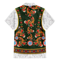 Norwegian Female Bunad Family Matching Mermaid Dress and Hawaiian Shirt with Rosemaling Folk Art Green Color - Wonder Print Shop