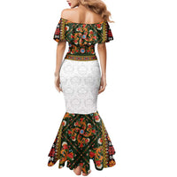 Norwegian Female Bunad Family Matching Mermaid Dress and Hawaiian Shirt with Rosemaling Folk Art Green Color - Wonder Print Shop