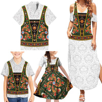 Norwegian Female Bunad Family Matching Summer Maxi Dress and Hawaiian Shirt with Rosemaling Folk Art Green Color - Wonder Print Shop