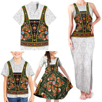 Norwegian Female Bunad Family Matching Tank Maxi Dress and Hawaiian Shirt with Rosemaling Folk Art Green Color - Wonder Print Shop