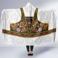 Norwegian Female Bunad Hooded Blanket with Rosemaling Folk Art Green Color - Wonder Print Shop