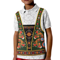 Norwegian Female Bunad Kid Polo Shirt with Rosemaling Folk Art Green Color - Wonder Print Shop