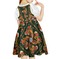 Norwegian Female Bunad Kid Short Sleeve Dress with Rosemaling Folk Art Green Color - Wonder Print Shop