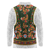 Norwegian Female Bunad Long Sleeve Polo Shirt with Rosemaling Folk Art Green Color - Wonder Print Shop