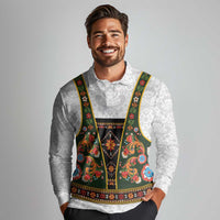 Norwegian Female Bunad Long Sleeve Polo Shirt with Rosemaling Folk Art Green Color - Wonder Print Shop