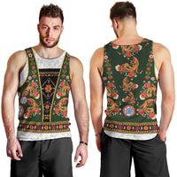 Norwegian Female Bunad Men Tank Top with Rosemaling Folk Art Green Color - Wonder Print Shop