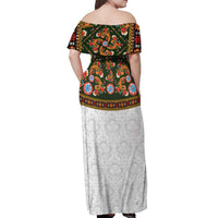 Norwegian Female Bunad Off Shoulder Maxi Dress with Rosemaling Folk Art Green Color - Wonder Print Shop