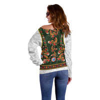 Norwegian Female Bunad Off Shoulder Sweater with Rosemaling Folk Art Green Color - Wonder Print Shop