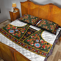 Norwegian Female Bunad Quilt Bed Set with Rosemaling Folk Art Green Color - Wonder Print Shop