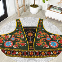 Norwegian Female Bunad Round Carpet with Rosemaling Folk Art Green Color - Wonder Print Shop