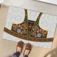 Norwegian Female Bunad Rubber Doormat with Rosemaling Folk Art Green Color - Wonder Print Shop