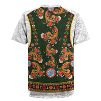 Norwegian Female Bunad Rugby Jersey with Rosemaling Folk Art Green Color - Wonder Print Shop