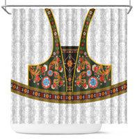 Norwegian Female Bunad Shower Curtain with Rosemaling Folk Art Green Color - Wonder Print Shop
