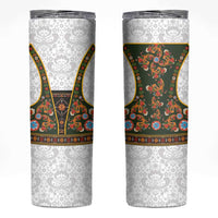 Norwegian Female Bunad Skinny Tumbler with Rosemaling Folk Art Green Color - Wonder Print Shop