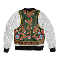 Norwegian Female Bunad Sleeve Zip Bomber Jacket with Rosemaling Folk Art Green Color - Wonder Print Shop