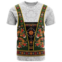 Norwegian Female Bunad T Shirt with Rosemaling Folk Art Green Color - Wonder Print Shop