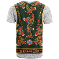 Norwegian Female Bunad T Shirt with Rosemaling Folk Art Green Color - Wonder Print Shop