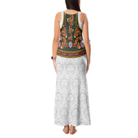 Norwegian Female Bunad Tank Maxi Dress with Rosemaling Folk Art Green Color - Wonder Print Shop
