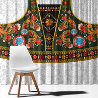Norwegian Female Bunad Window Curtain with Rosemaling Folk Art Green Color - Wonder Print Shop