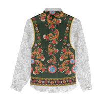 Norwegian Female Bunad Women Casual Shirt with Rosemaling Folk Art Green Color - Wonder Print Shop