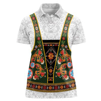 Norwegian Female Bunad Women Polo Shirt with Rosemaling Folk Art Green Color - Wonder Print Shop