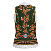 Norwegian Female Bunad Women Sleeveless Polo Shirt with Rosemaling Folk Art Green Color - Wonder Print Shop