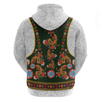 Norwegian Female Bunad Zip Hoodie with Rosemaling Folk Art Green Color - Wonder Print Shop