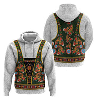 Norwegian Female Bunad Zip Hoodie with Rosemaling Folk Art Green Color - Wonder Print Shop