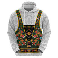 Norwegian Female Bunad Zip Hoodie with Rosemaling Folk Art Green Color - Wonder Print Shop