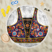 Norwegian Female Bunad Beach Blanket with Rosemaling Folk Art Navy Color - Wonder Print Shop