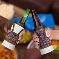 Norwegian Female Bunad 4 in 1 Can Cooler Tumbler with Rosemaling Folk Art Navy Color - Wonder Print Shop