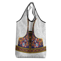 Norwegian Female Bunad Grocery Bag with Rosemaling Folk Art Navy Color - Wonder Print Shop