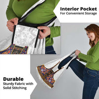 Norwegian Female Bunad Grocery Bag with Rosemaling Folk Art Navy Color - Wonder Print Shop