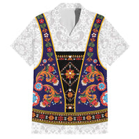 Norwegian Female Bunad Hawaiian Shirt with Rosemaling Folk Art Navy Color - Wonder Print Shop