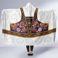 Norwegian Female Bunad Hooded Blanket with Rosemaling Folk Art Navy Color - Wonder Print Shop